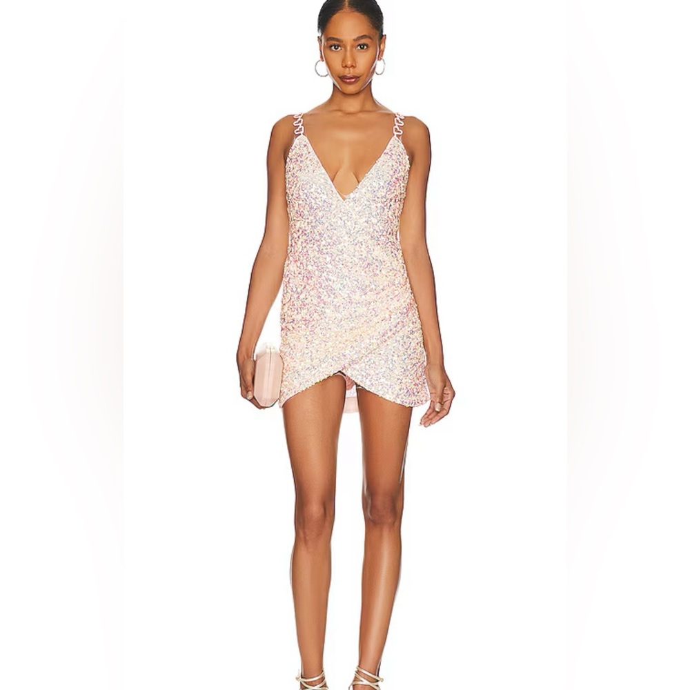 Majorelle pink sequin short mini dress with heart metal straps